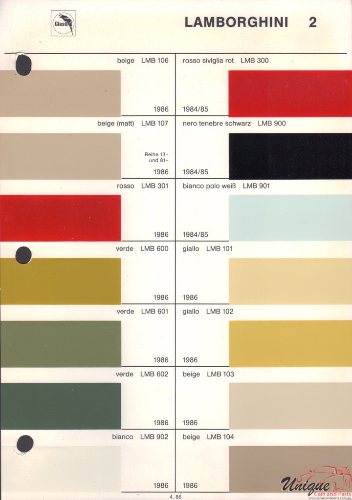 1986 Lamborghini Paint Charts Glasurit 1